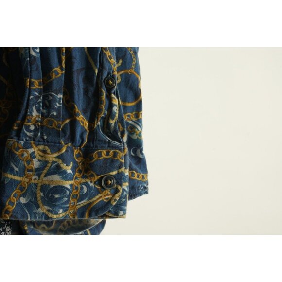 Dario Beltran Spain Men's Large Long Sleeve Blue Gold Chain Button Down Shirt - Picture 6 of 9